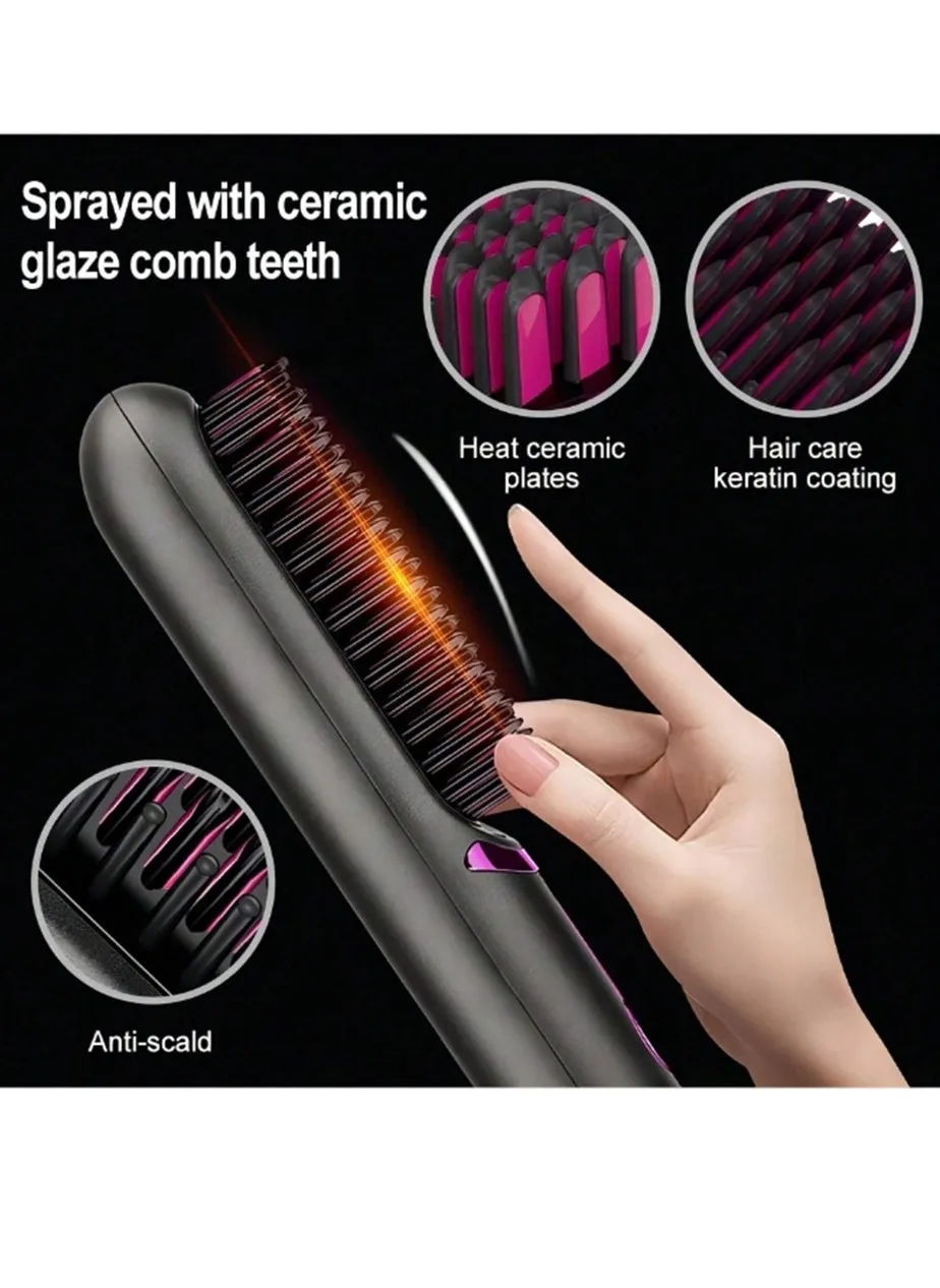 Hair Straightening Comb,Rechargeable Wireless 3 Gears Of Temperature Adjustment,Hair Stuler ,Wireless Hair Straightening Comb Curling Straight Dual-Use Ceramic Hair Straightener Travel Portable Rechar-2