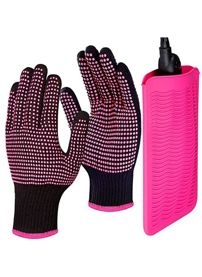 Heat Resistant Silicone Mat Pouch For Flat Iron Straightener Curling Iron Fandamei Heat Resistant Glove With Silicone Bumps For Hair Styling Tool Professional Heat Proof Glove Mitts Rose Red-1