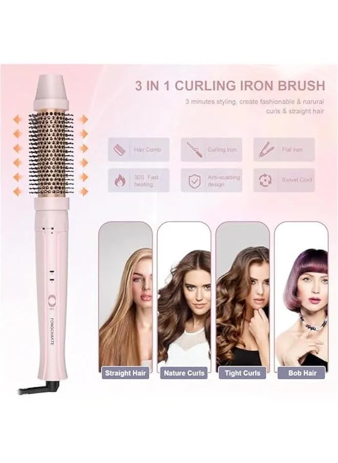 Heated Round Brush Curling Iron, 1.5 Inch Thermal Brush with Anti-Scald Bristles, Instant Heat Up Dual Voltage for Travel and Professional Use-2