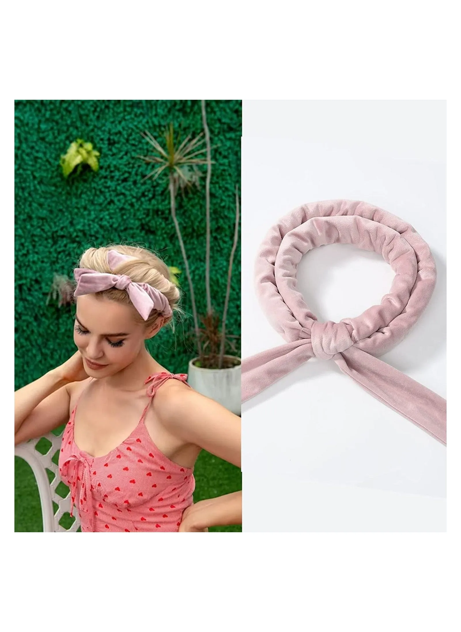 Heatless Curling Rod Headband, Hair Rollers for Sleeping, 3pcs Headb and Soft Woolen Ribbon with Rope DIY Styling, Light Pink-2