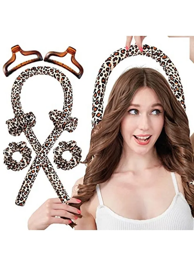 Heatless Curling Rod Silk Headband No Heat Curls Rollers Curlers With Ribbons Sleeping Soft Wave Hair Curler Diy Hair Styling Tools Formers For Long Medium Hair (Leopard)-1