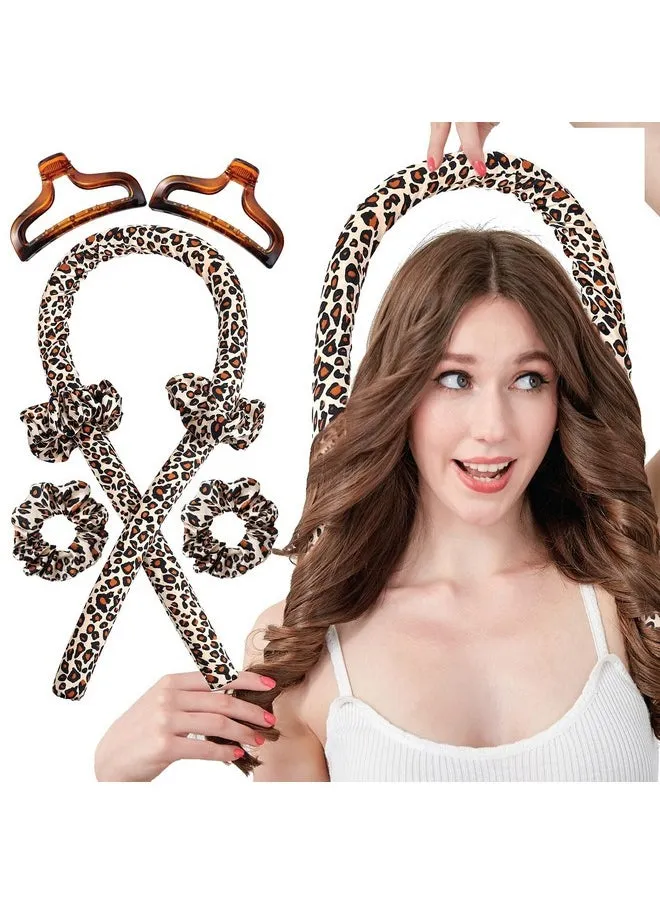 Heatless Curling Rod Silk Headband No Heat Curls Rollers Curlers With Ribbons Sleeping Soft Wave Hair Curler Diy Hair Styling Tools Formers For Long Medium Hair (Leopard)-2