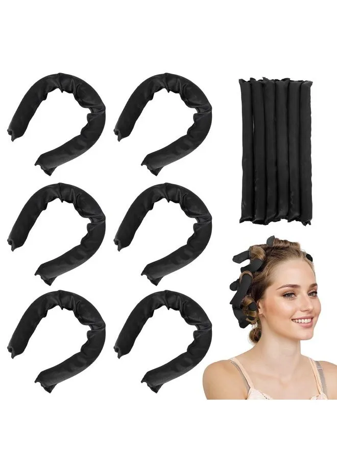 Heatless Hair Curler Black Satin Covered Heatless Hair Curlers For Overnight Curls Flexi Rods For Heatless Curls To Heat Hair Curlers To Sleep In Curling Rod Curlers For Straight Short Hair 6Pcs-1