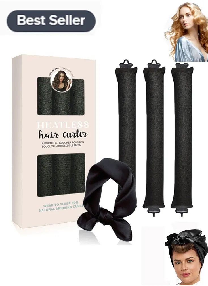 Heatless Hair Curler Jumbo Set, Overnight Rods for No Heat Curls - Velvet Satin Flexi Rods Sleep in Curlers Blowout, Hair Styling Accessories with Silk Scarf-1