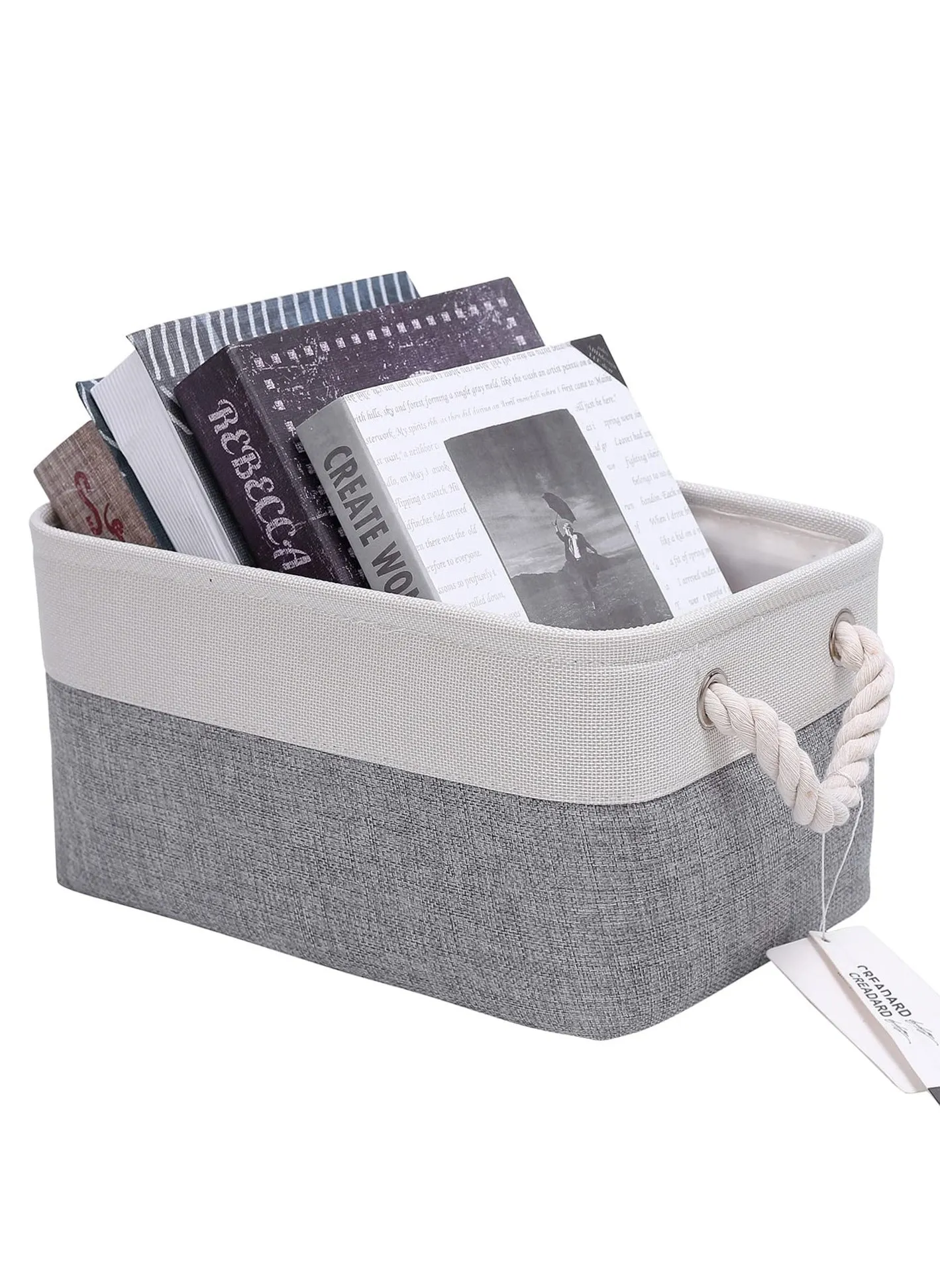 Home Fabric Storage Bin with Drawstring Closure and 2 Bold Handles, Collapsible Large Canvas Storage Baskets for Organizing Shelf Nursery Home Closet-2