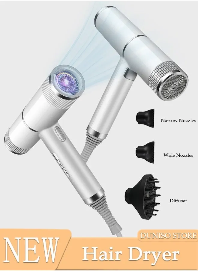 مجفف شعر أيوني للنساء والرجال، 3 سرعات تجفيف سريع منخفض الضوضاء مع فوهتين للتركيز وفوهة دوارة 360 درجة للاستخدام المنزلي والصالون والسفر-1