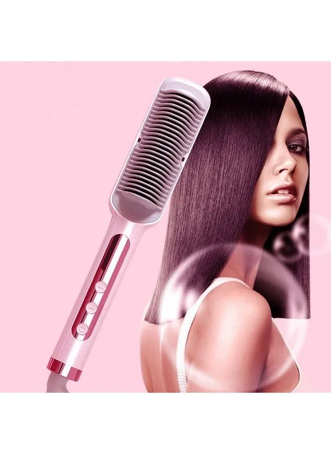 Ionic Hair Straightener Brush Enhanced Straightening Brush 20S Fast Ceramic Heating Straightening Comb Brush Straightener For Women Pink-1