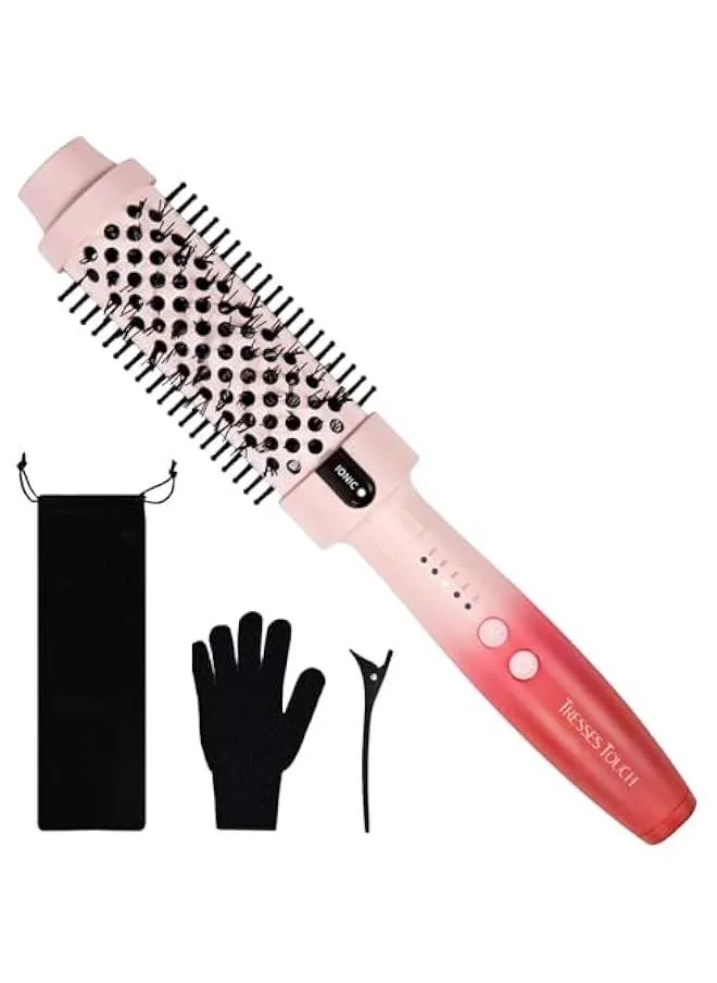 Ionic Heated Round Brush for Blowout Style, 1.5 Inch Thermal Curling Brush with 5 Heat Settings, Fast Heat-Up, Dual Voltage - Pink/Red-1