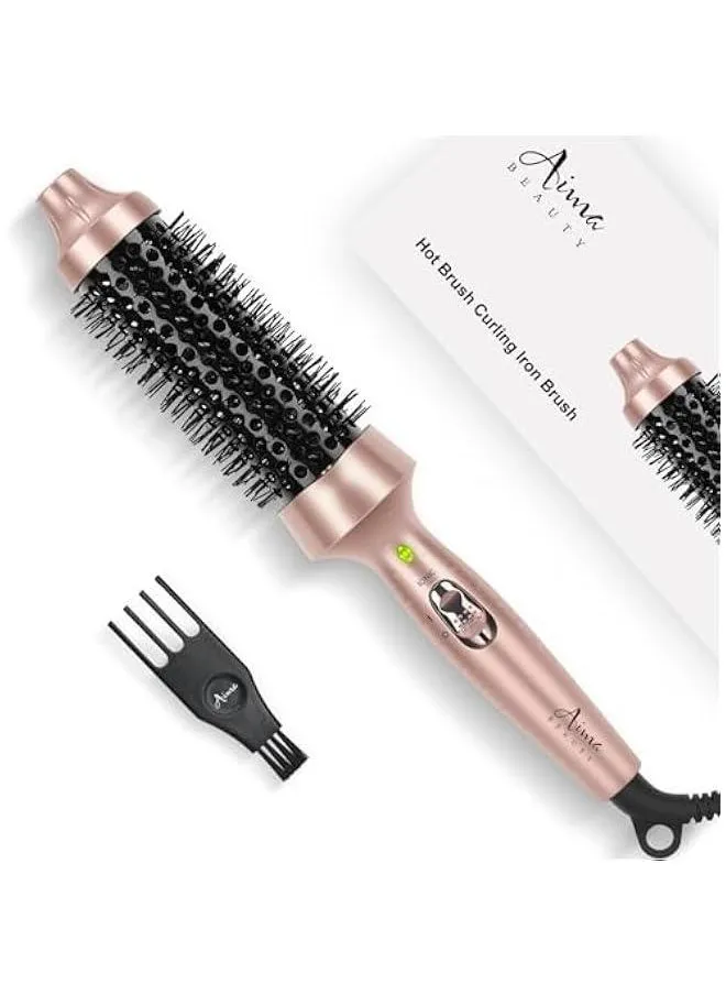 Ionic Hot Brush for Smooth & Shiny Loose Curls, 1.5/40mm Volumizing Thermal Brush, Fast Heating, Dual Voltage, 60Mins Auto Shut Down, Gold Color.-1