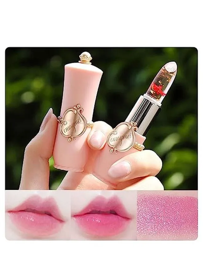 Jelly Clear Crystal Flower Magic Lipstick，Long Lasting Nutritious Lip Balm Lips Moisturizer Temperature Color Change Lipgloss 03-2