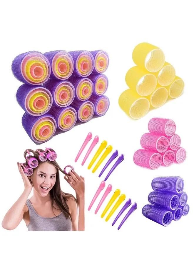 Jumbo Hair Rollers Set 73Pcs 4 Sizes With Clip & Comb Self Grip Holding Hair Rollers Curlers For Long Medium Short Thick Fine Thin Hair Bangs Volume(12X Jumbo+12Xlarge+12X Medium+12X Small+24X Clips)-1