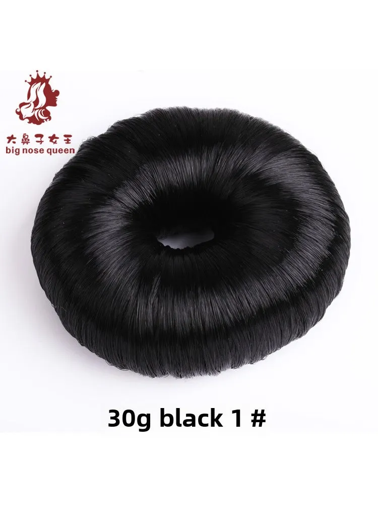 Korean fashion donut wig hair curler cute bud ball head hair curler flower head hair increasing hair accessories 1# Black 30g-1