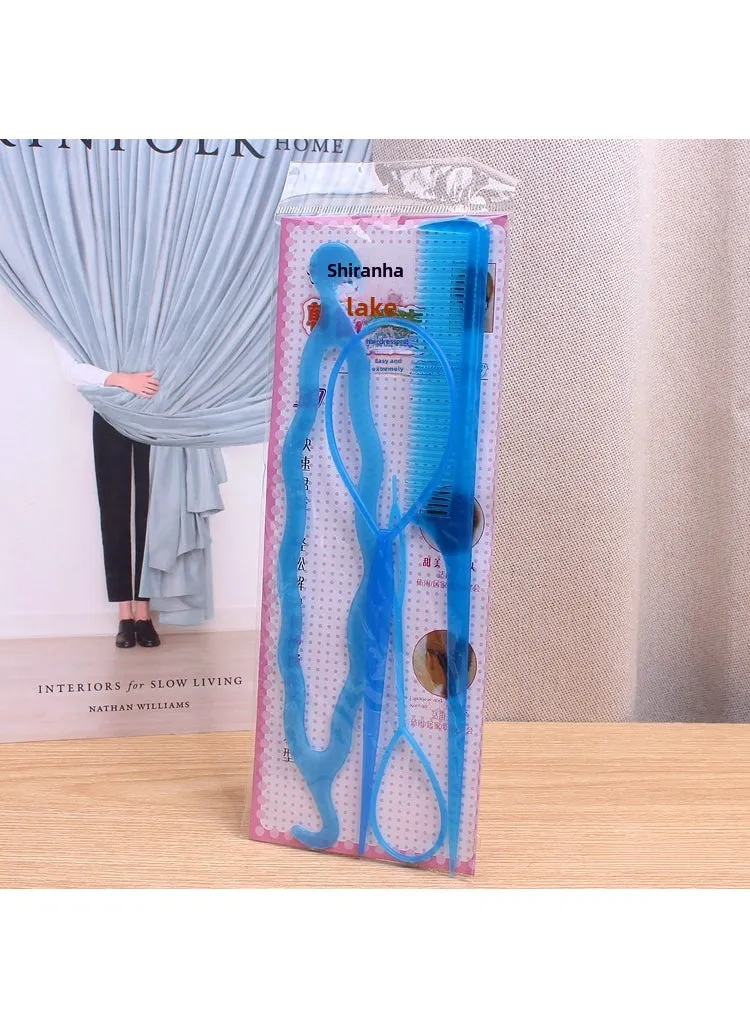 L29 Korean-style hair accessories bridal hairdressing tools braided hair balls head practical four-piece set hair pull needle hair curler 3# Blue-1