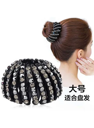 Large Bird Nest Hair Bun Clip RhinestoneGray Gray-1