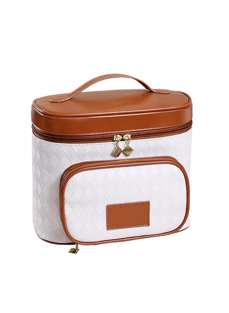 Large Capacity PU Portable Cosmetic Bag Toiletries Storage Bag Travel Jewelry Cosmetics Storage Box 24*13*20CM-1