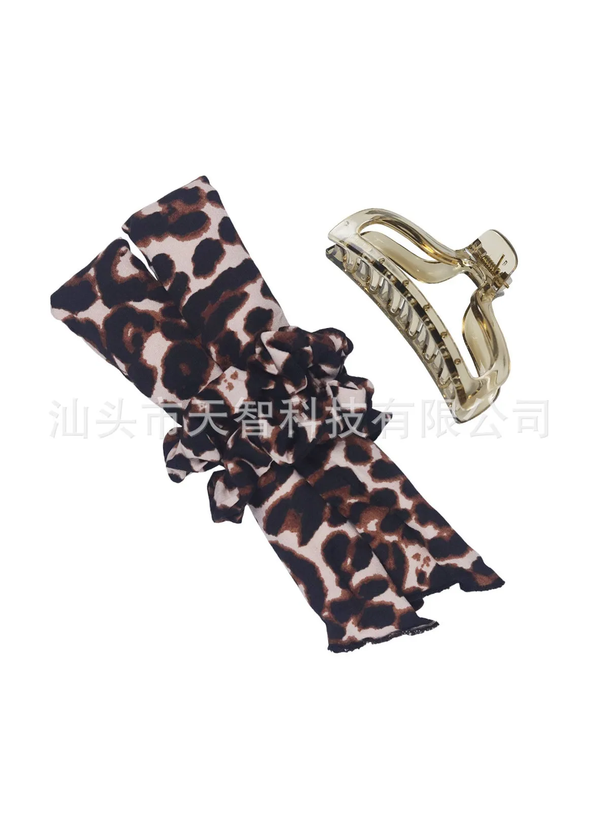 Leopard Print No-heat Curling Band with Clip for Lazy WavesDeep coffee leopard print (1 curling iron +2 hair loops + grip clip) Deep coffee leopard print (1 curling iron +2 hair loops + grip clip)-1