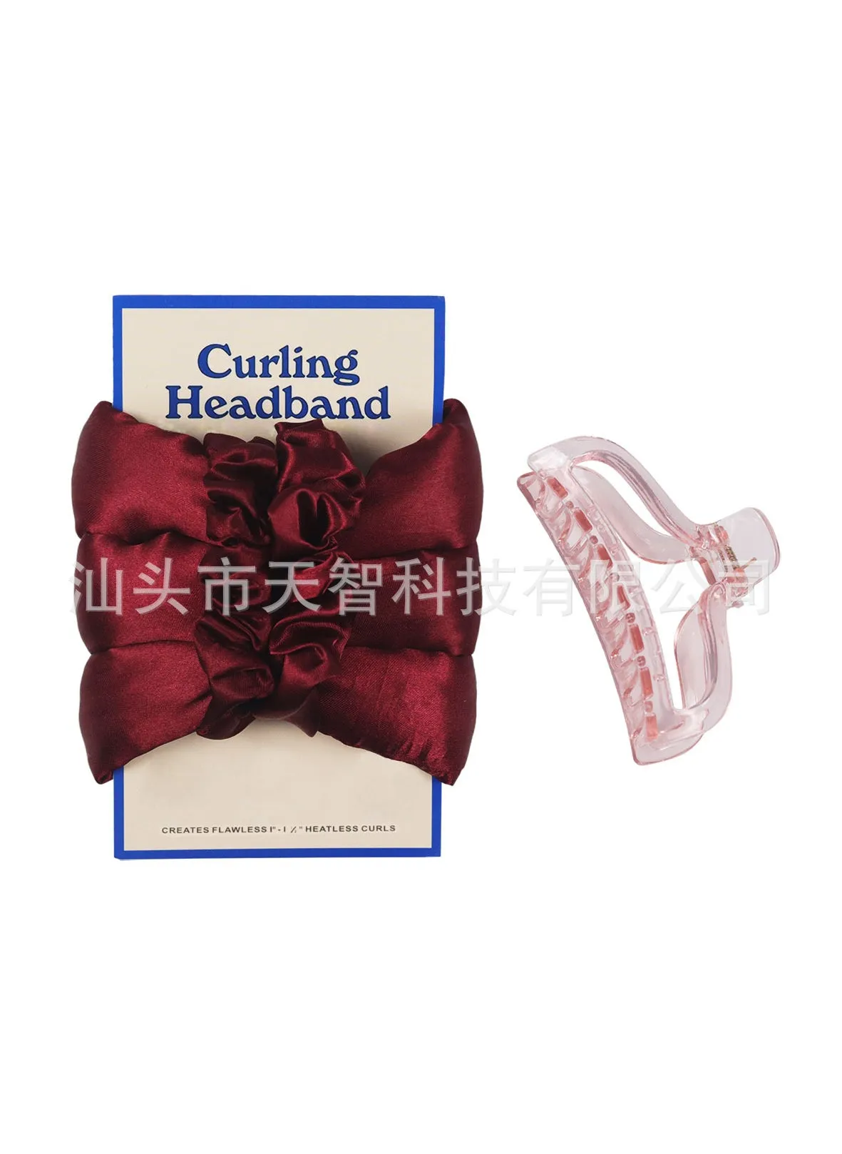 Leopard Print No-heat Curling Band with Clip for Lazy WavesWine red (with cardboard) + grab clip Wine red (with cardboard) + grab clip-1