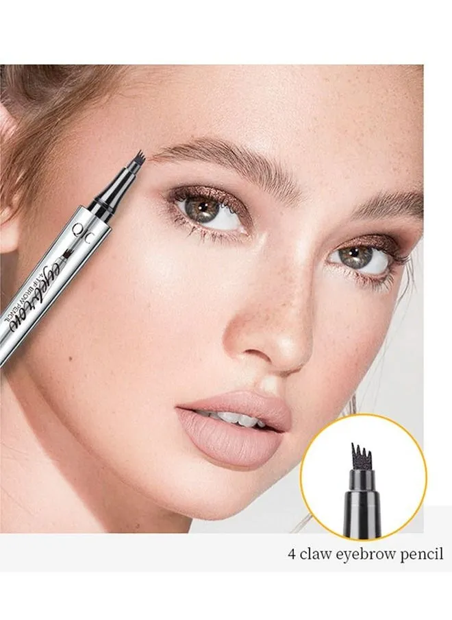 Liquid Eyebrow Pen with 4 Micro-Fork Tips, Waterproof Smudge-proof Brow Pencil, for Natural Looking Eyebrow Makeup, Black-2