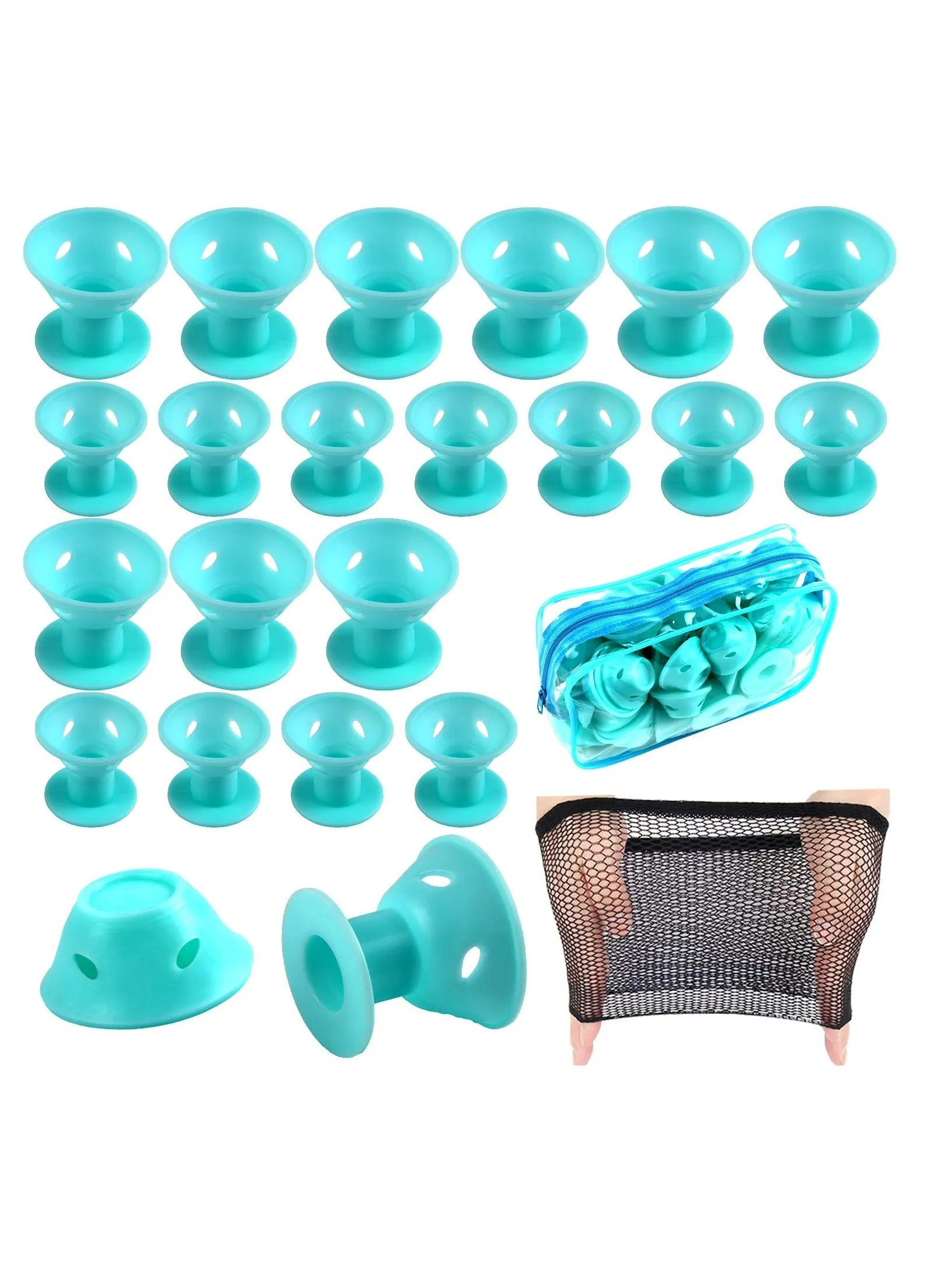 Magic Hair Rollers, 40 Pcs Heatless Hair Curlers, with 2 pcs Comb, Include 20 pcs Large Silicone Curlers and 20pcs Small Silicone Curlers, for Women Girls Long and Short Hair (Light Blue )-1