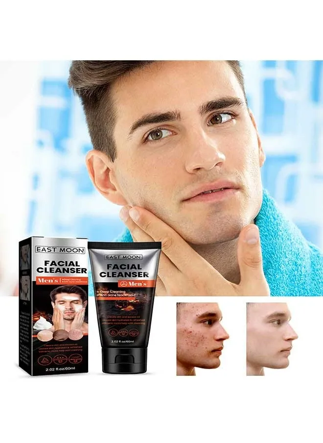 Men‘s Volcanic Rock Facial Cleanser 60ml, Deep Cleansing, Oil Controlling And Acne Removing Brightening Facial Cleanser for All Skin Types-1