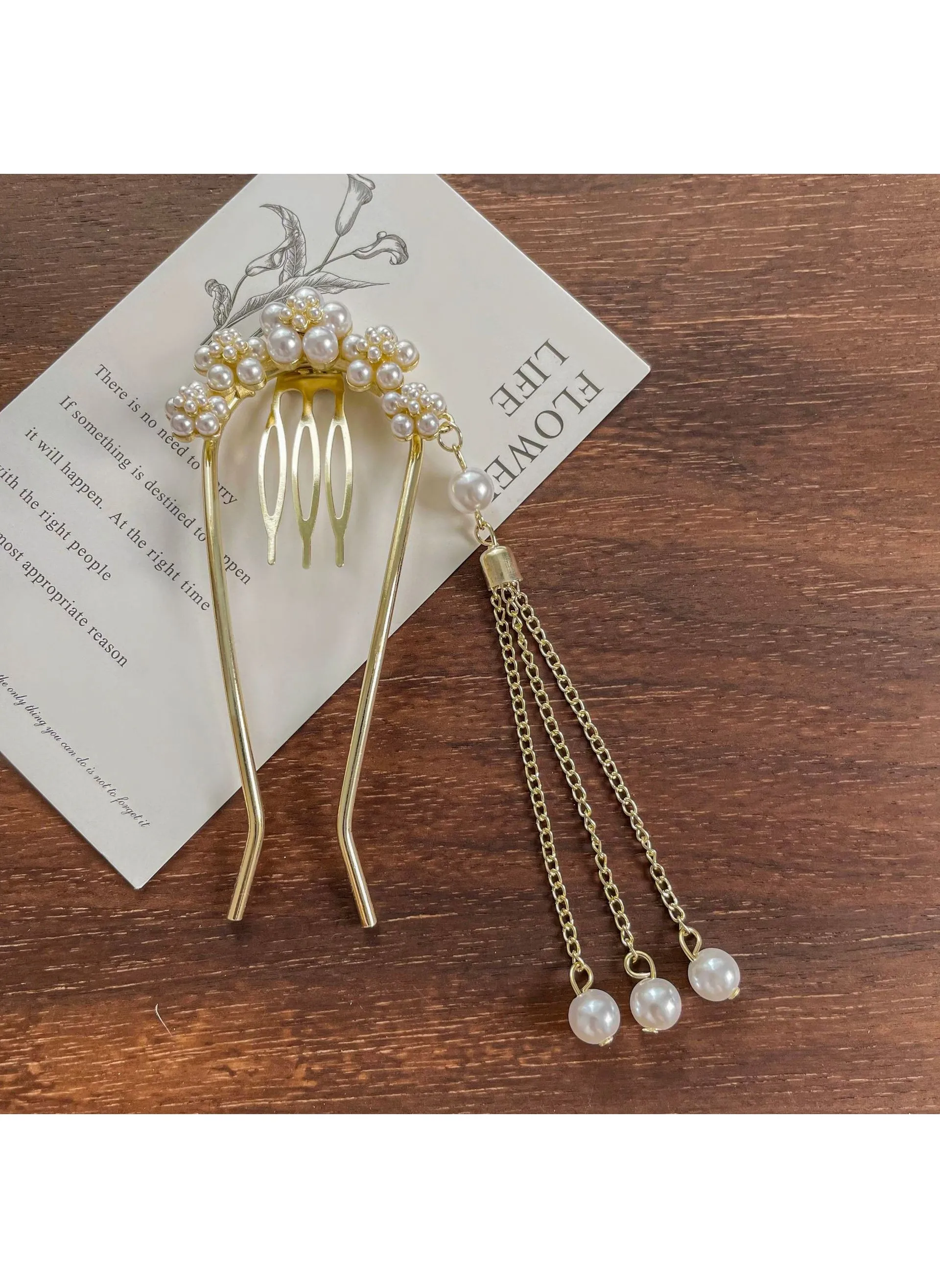 Metal Hair Bun Maker Stick Comb Clip for Women Flower pearl tassel hair fork-1