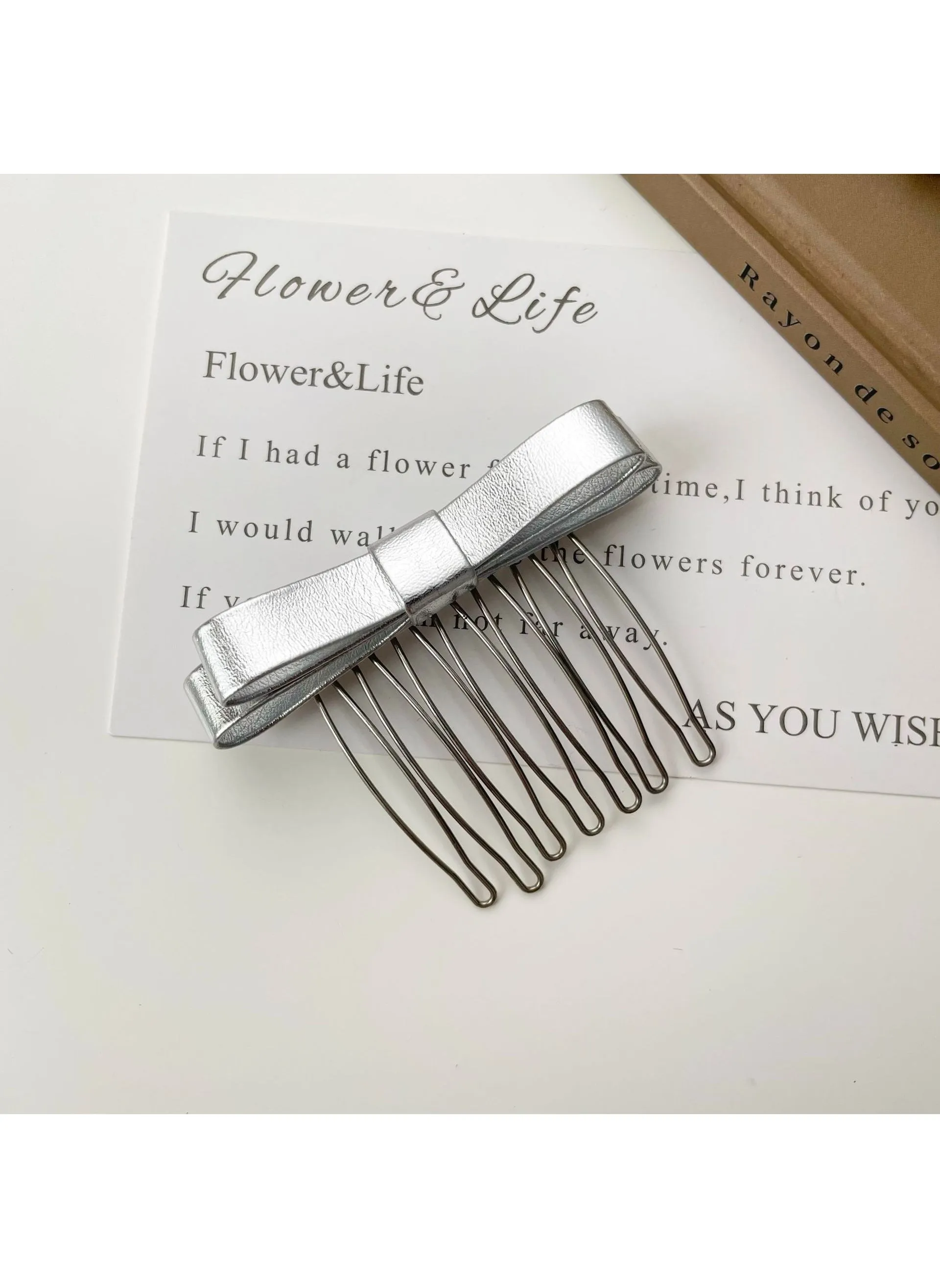 Metal Hair Bun Maker Stick Comb Clip for Women silver leather-1