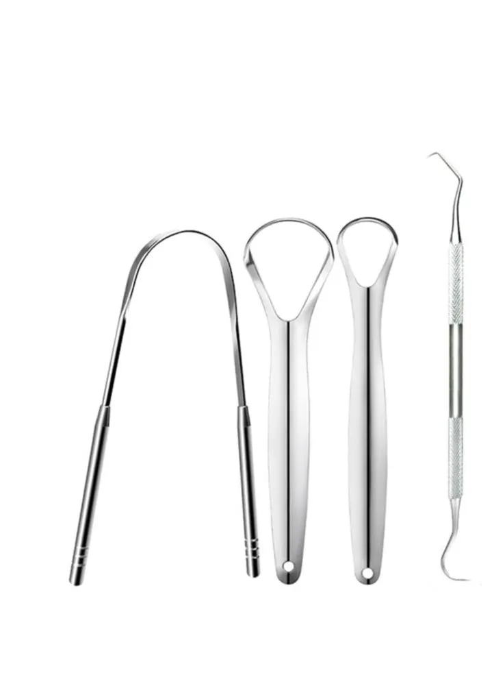 Metal Oral Cleaning KitSet of 4 Tongue Cleaner ToothpicksProfessional Eliminate Bad Breath Help Your Oral Hygiene Tongue Scraping Cleaner Equipped with a Tooth Pick and an Ear Pick-1