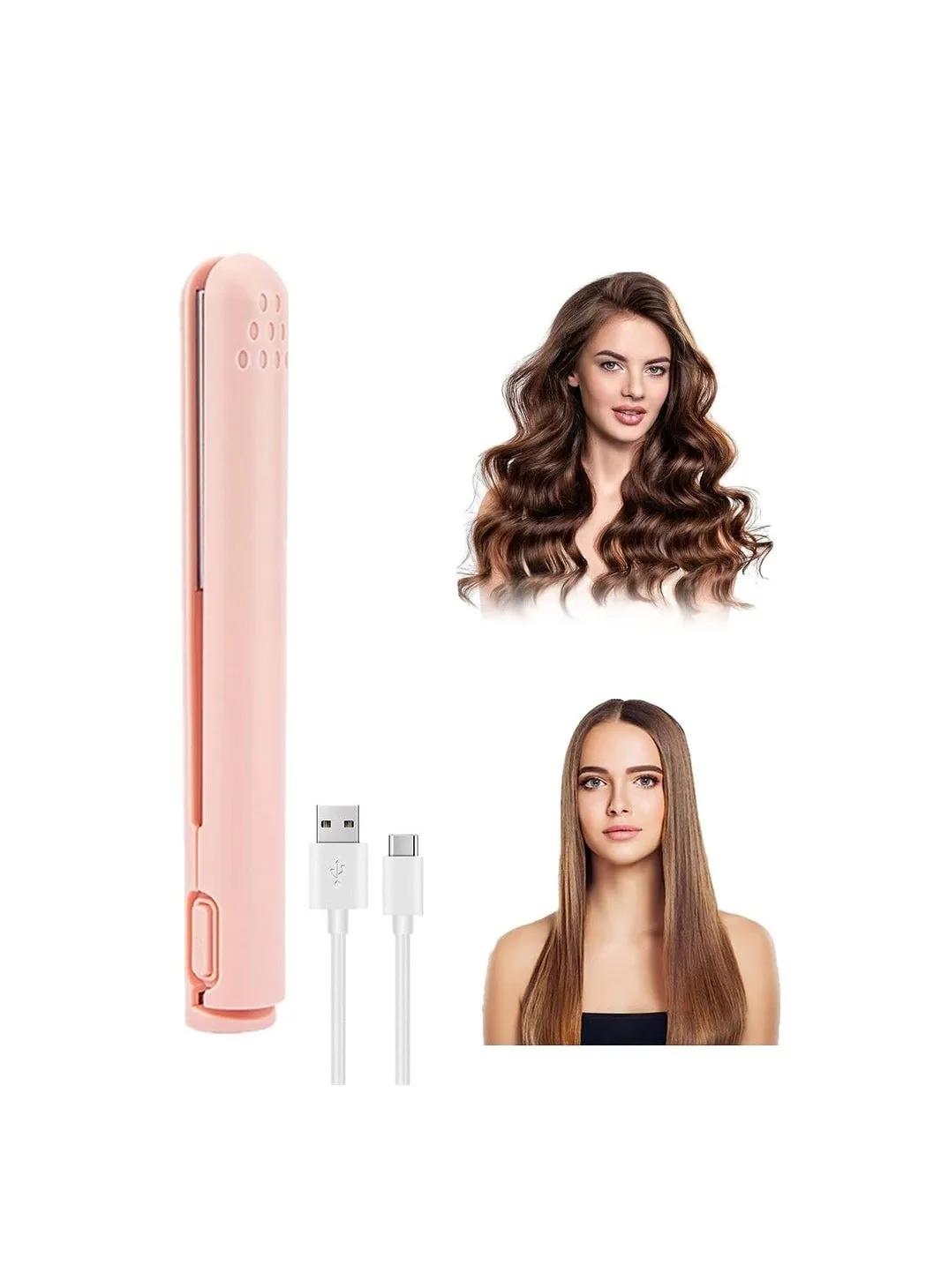 Mini Dual-Purpose Curling Iron, 2 in 1 Hair Straightener and Curler, Ceramic Iron for All Types, Portable Curler Home Travel (Pink)-1