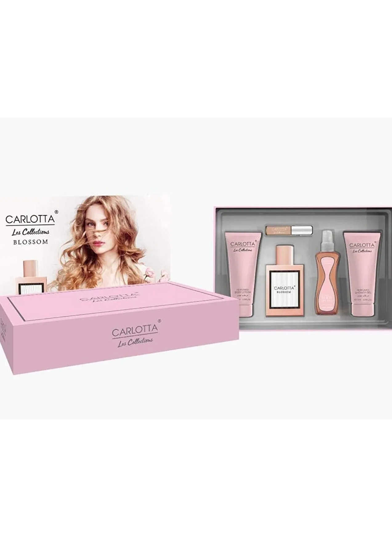 Model Number : Carlotta Blossom perfume set 5 pieces1- Perfume 100 ml2- Perfumed shower gel 110 ml3- Body mist 100 ml4- Perfumed shower gel 110 ml5- Pocket perfume 10 mlc-1