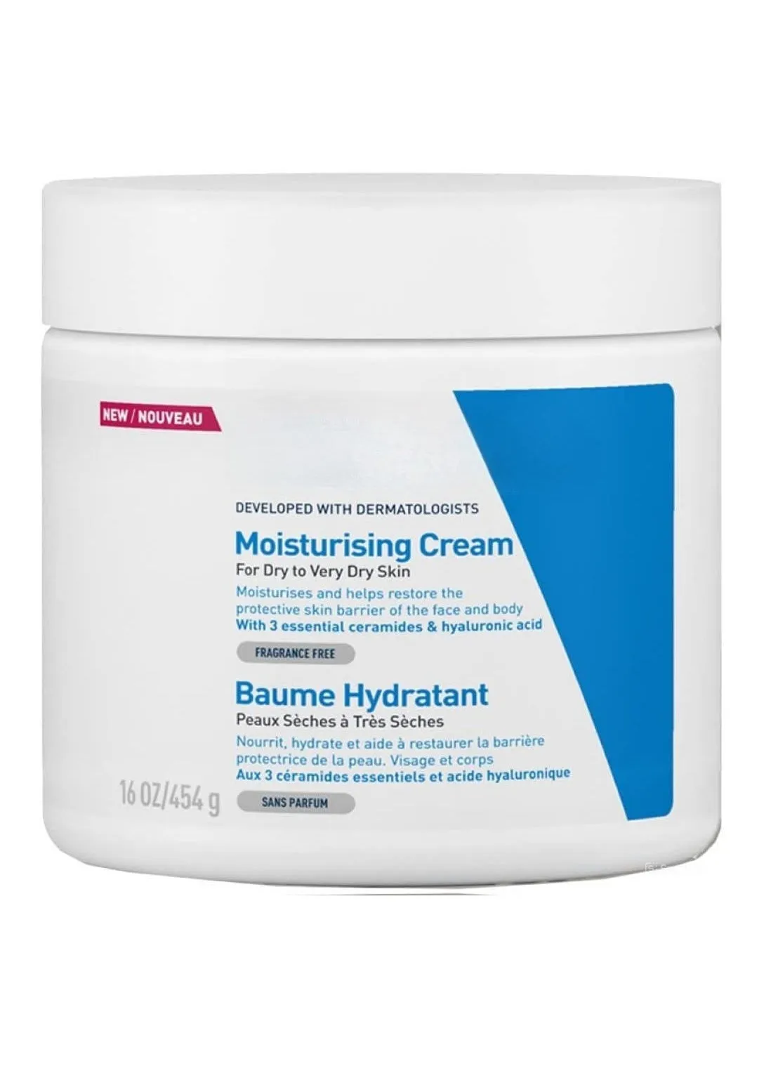 Moisturizing Cream | 48-hour hydration for body and face for dry to very dry skin with hyaluronic acid and ceramides | Fragrance-free | 454 c,-1