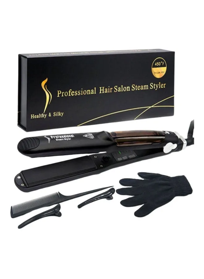 Multifunctional Ceramic Steam Hair Straightener Black-1