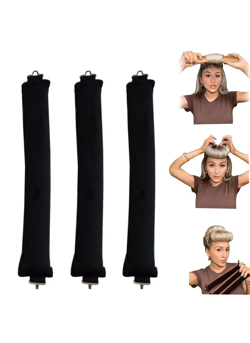 New rubber curly hair artifact 3 hooks non-hot hair curler big wave hair curler tool sleep hair curler Black (three)-1