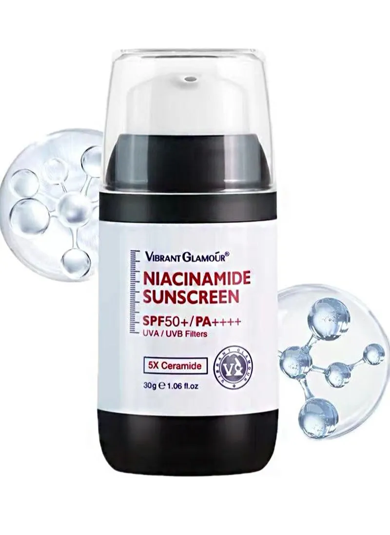 Niacinamide Whitening Sunscreen Cream， SPF50+ PA++++ UVA/UVB Sunblock for Face Body Skin Protect 5X Ceramide Skin Barrier Repair Anti-aging Brightening Fade Dark Spots Freckles Moisturizing（30g）-1