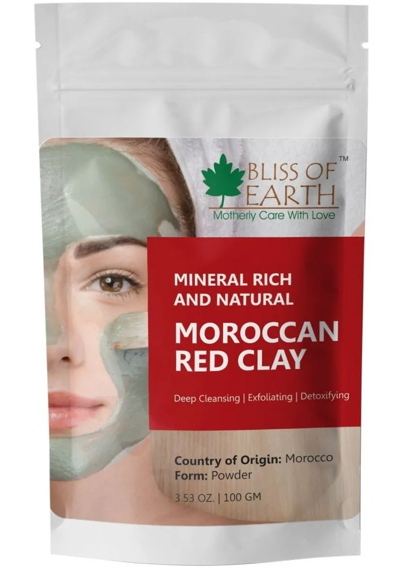 Original Moroccan Red Clay Powder | 100GM | Natural Facial Mask & Skin Care Treatment | Anti-Ageing | Heals Dry & Oily Skin | Detoxifying & Rejuvenating |-1