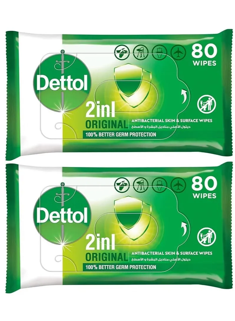 Pack Of 2 Original 2 In 1 Antibacterial Skin And Surface Wipes Pack of 80-1