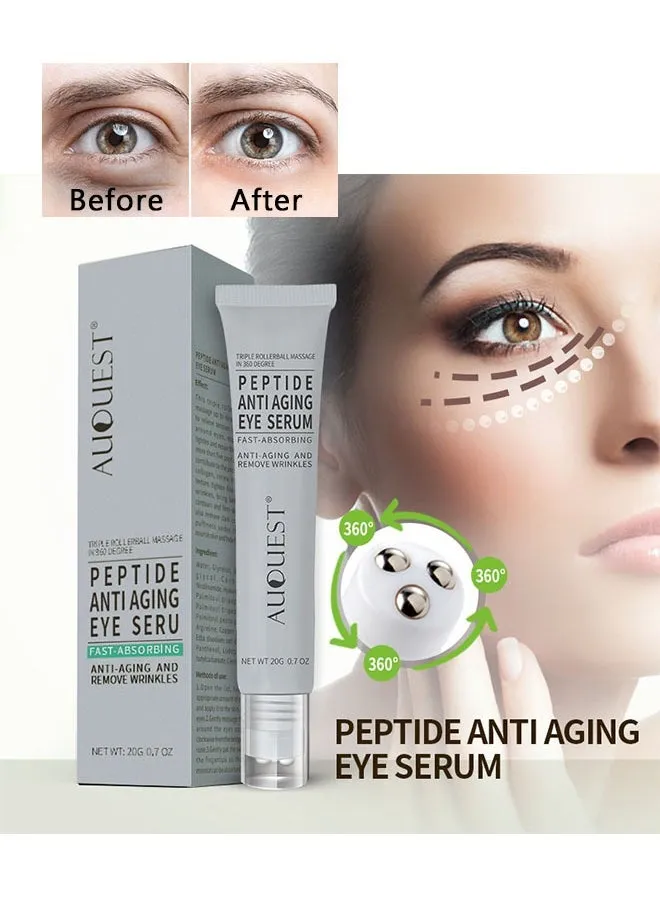 Peptide Anti Aging Eye Serum 20g, Anti-Aging and Remove Wrinkles Eye Serum, with Three 360° Massage Ball, Eye Cream with Anti Allergy Applicatorhead, Firming Lifting Eye Essence, Eye Care-1