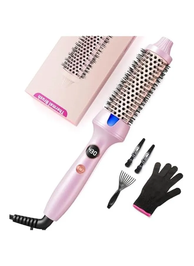 Pink 1.25 Inch Heated Round Brush with Temperature Control for Volumizing-1