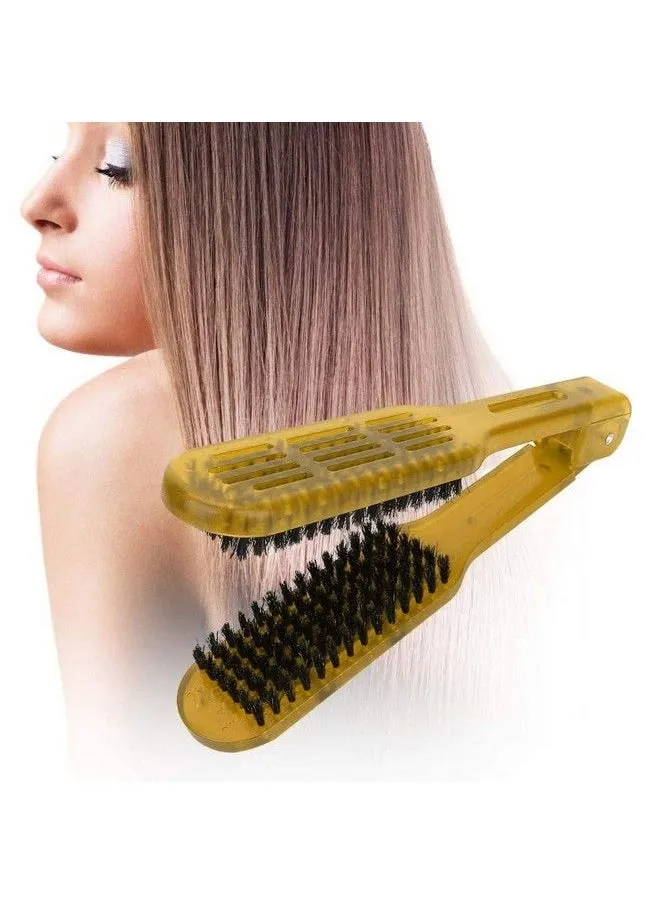 Plywood Comb Hair Straightening Styling Straightener Styling Straightener Hairdressing Tool Splint Vshape Tools Bristle For Home Barber Shop[Yellow]-1