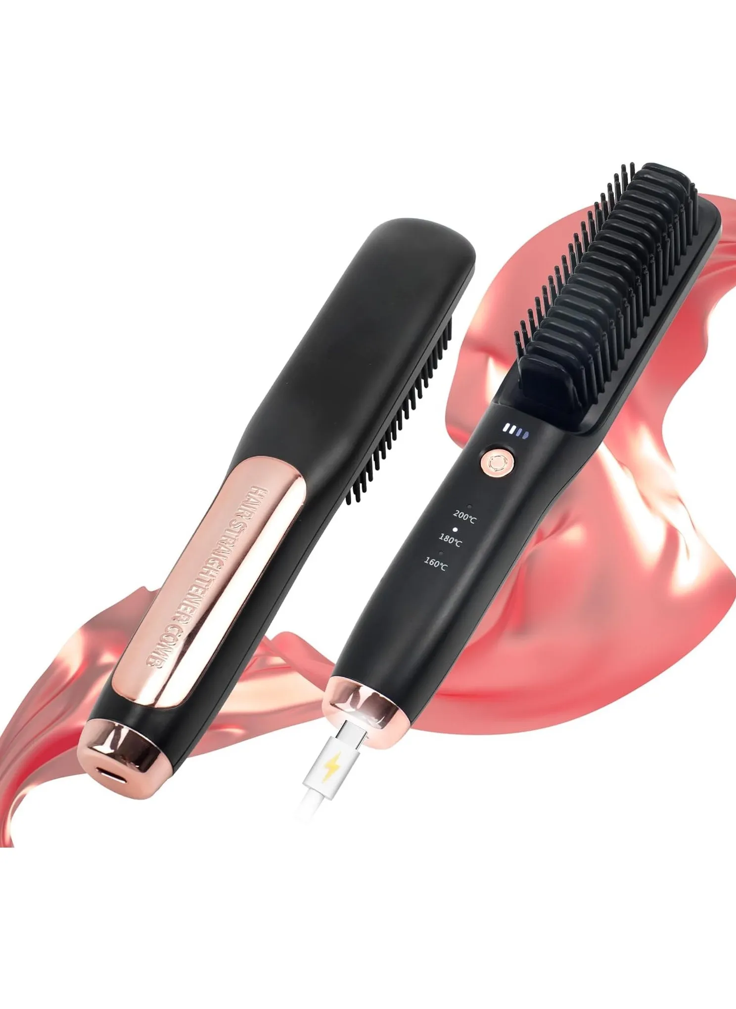 Porta Cordless Hair Straightener Brush, 2-in-1 Hair Straightener & Curling Iron with 3 Temperature Settings - Portable and lightweight design for travel-1