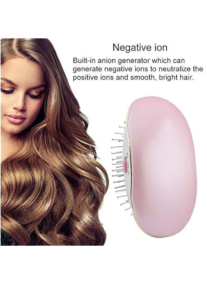 Portable Electric Ionic Hair Brush for Frizzy Hair, Anti-Static Ion Care, Scalp Massage Comb - Pink.-2