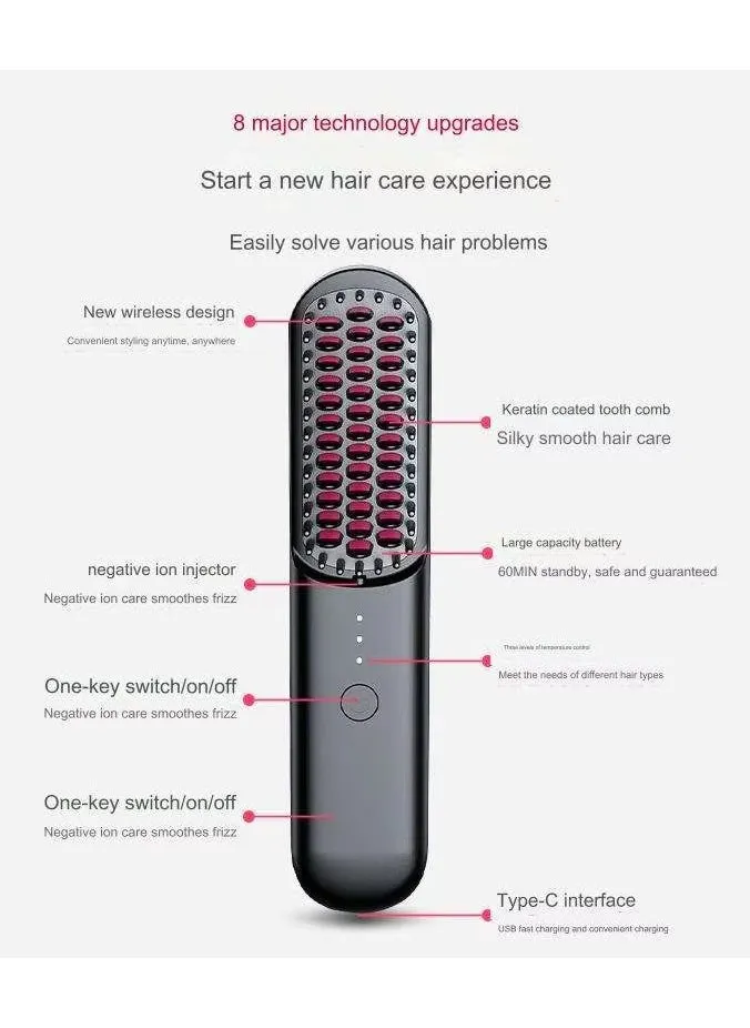 Portable Hair Straightening Brush – Fast Heating, 3 Temperature Settings, 4000mAH battery-2