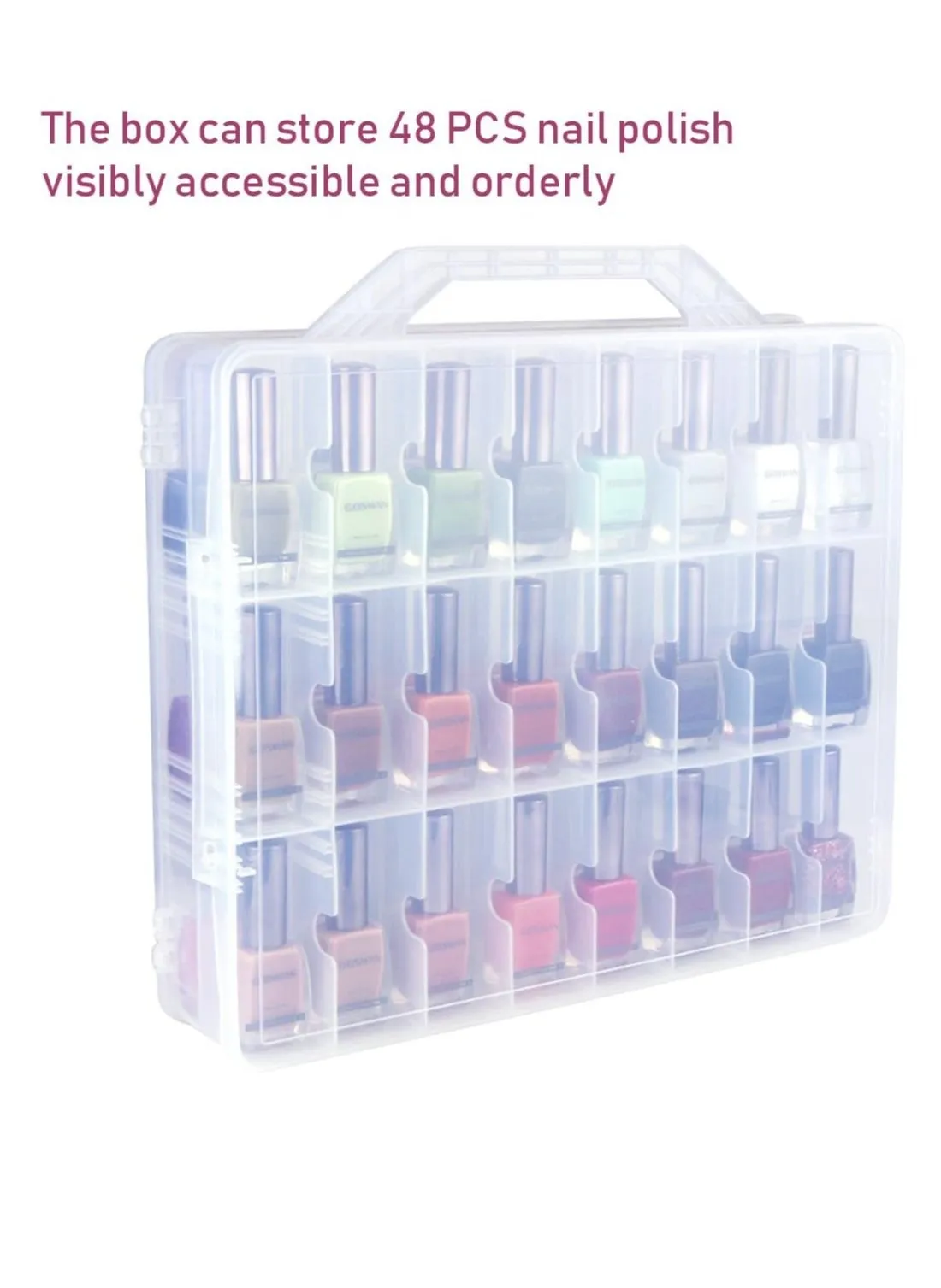 Portable Nail Polish Organizer, Clear Double Side Nail Polish Holder,Gel Nail Storage for 48 Bottles,Space Saver (13.5 x 11.6 x 3.2in)-2