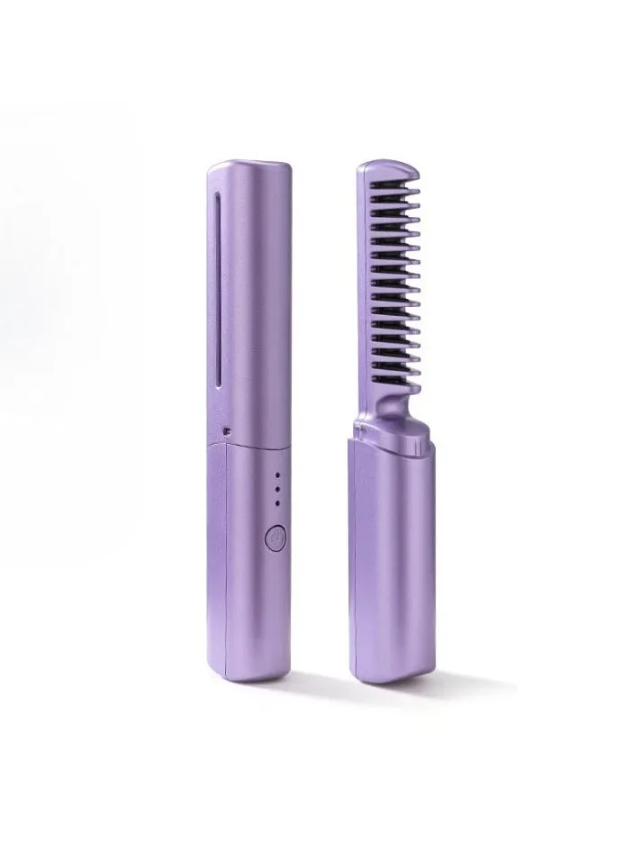 Portable Wireless Hair Straightener For Travel, Rechargeable Mini Hair Straightener, Anti-scald Straightener Curling Comb, Hot Comb Hair Straightener For Women, (Purple)-1