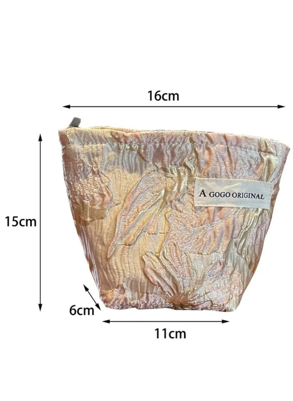 حقيبة مكياج مطبوعة بسحاب وردي 16*15*11 سم-2