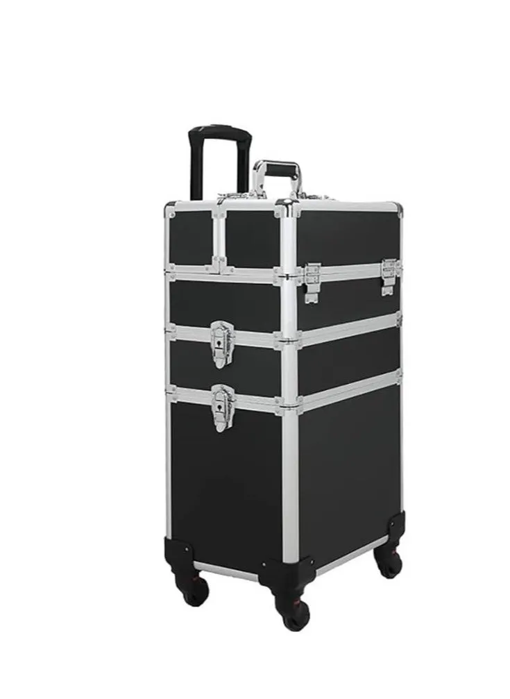 Professional Makeup Trolley Case Large Makeup Train Case Portable Traveling Cosmetic Case with Wheels (3 Layers, Black)-1