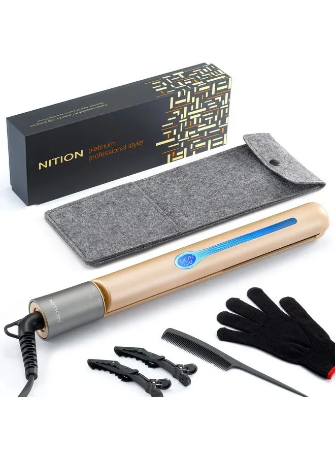 Professional Salon Hair Straightener Argan Oil Ceramic Tourmaline Titanium Straightening Flat Iron For Healthy Stylinglcd 265°F450°F2In1 Curling Iron For All Hair Typegold1 Inch Plate-1