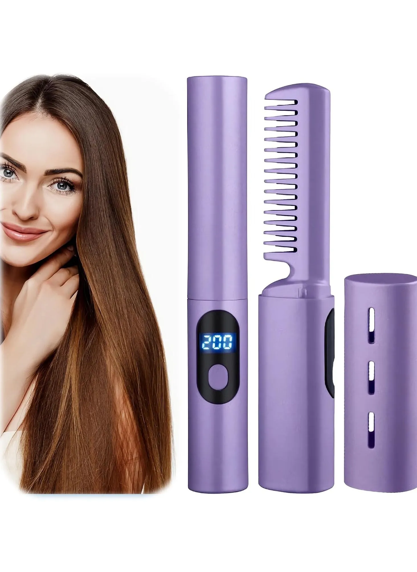 Rechargeable Hair Straightener Ubitree Mini Cordless Hair Straightener Brush with LCD Temperature Display Portable Negative Ion Straightening Brush Mini Hair Straightener Comb for Home and Travel-1