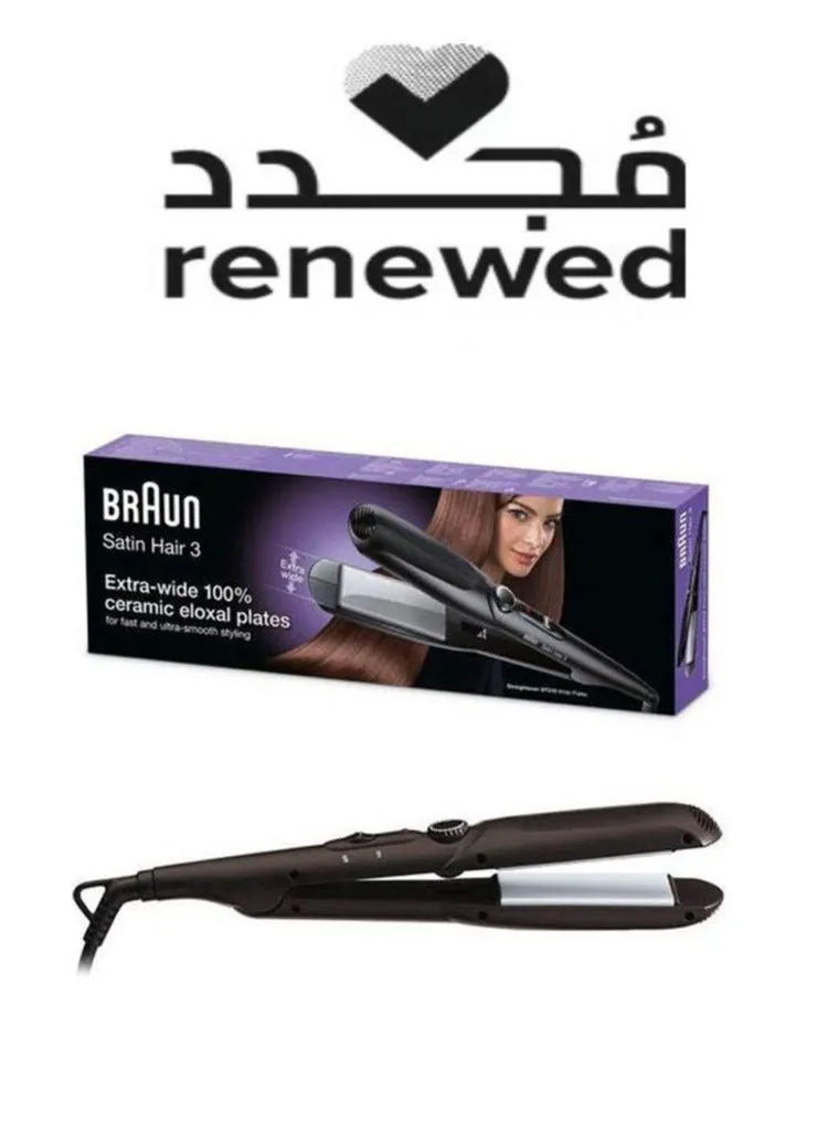 Renewed-Satin Hair 3 St310 Straightener With Wide Plates Black-1