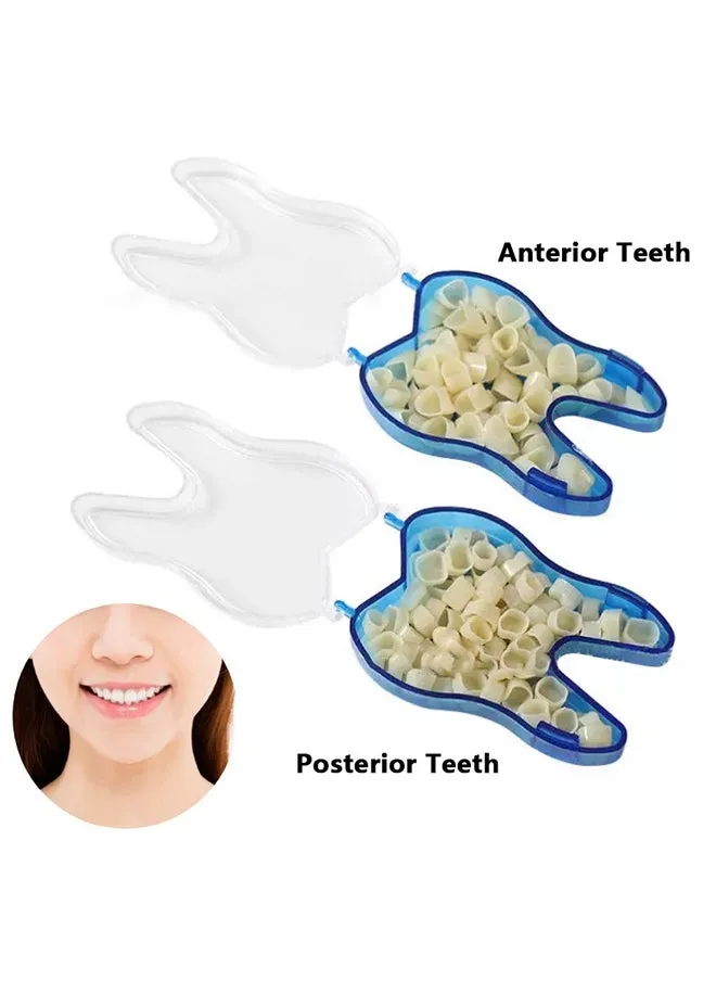 طقم راتنجي أسنان زائفة, أسنان راتنجية تاجية للمرضى الذين يعانون من فقدان تجويف الفم, تاج أسنان قاوم مؤقت بأحجام مختلفة عن طريق الفم (50 قطعة أسنان أمامي و 50 قطعة أسنان خلفية)-2
