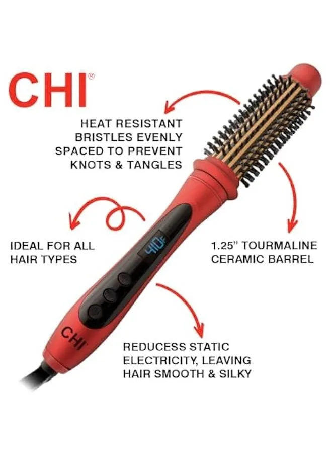 Round Brush with Tourmaline Ceramic Technology, Enhances Hair Shine, Reduces Frizz, Adjustable Temperature Control, Automatic Shut-Off Feature, 1.25 Inch Barrel, Ruby Red-2